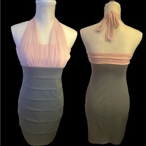 Elegant Halter Neck Dress in Pink and Gray